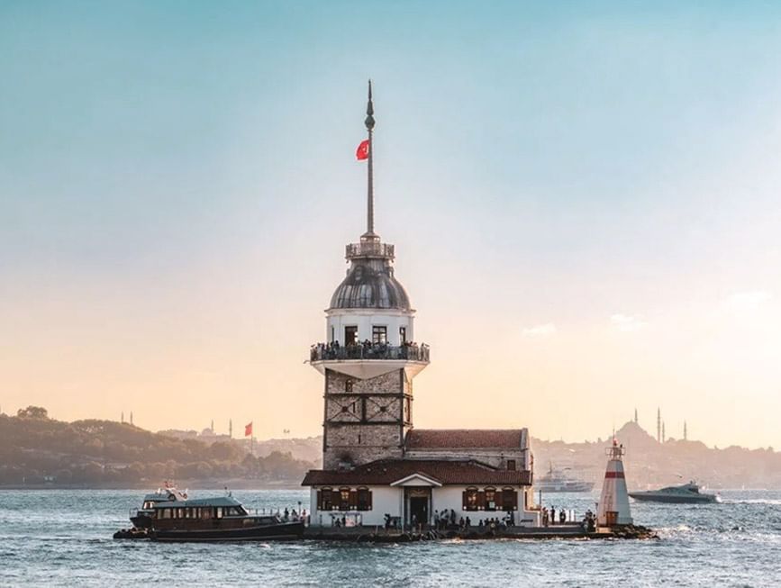 Maiden's Tower surrounded by the ocean near CVK Hotels